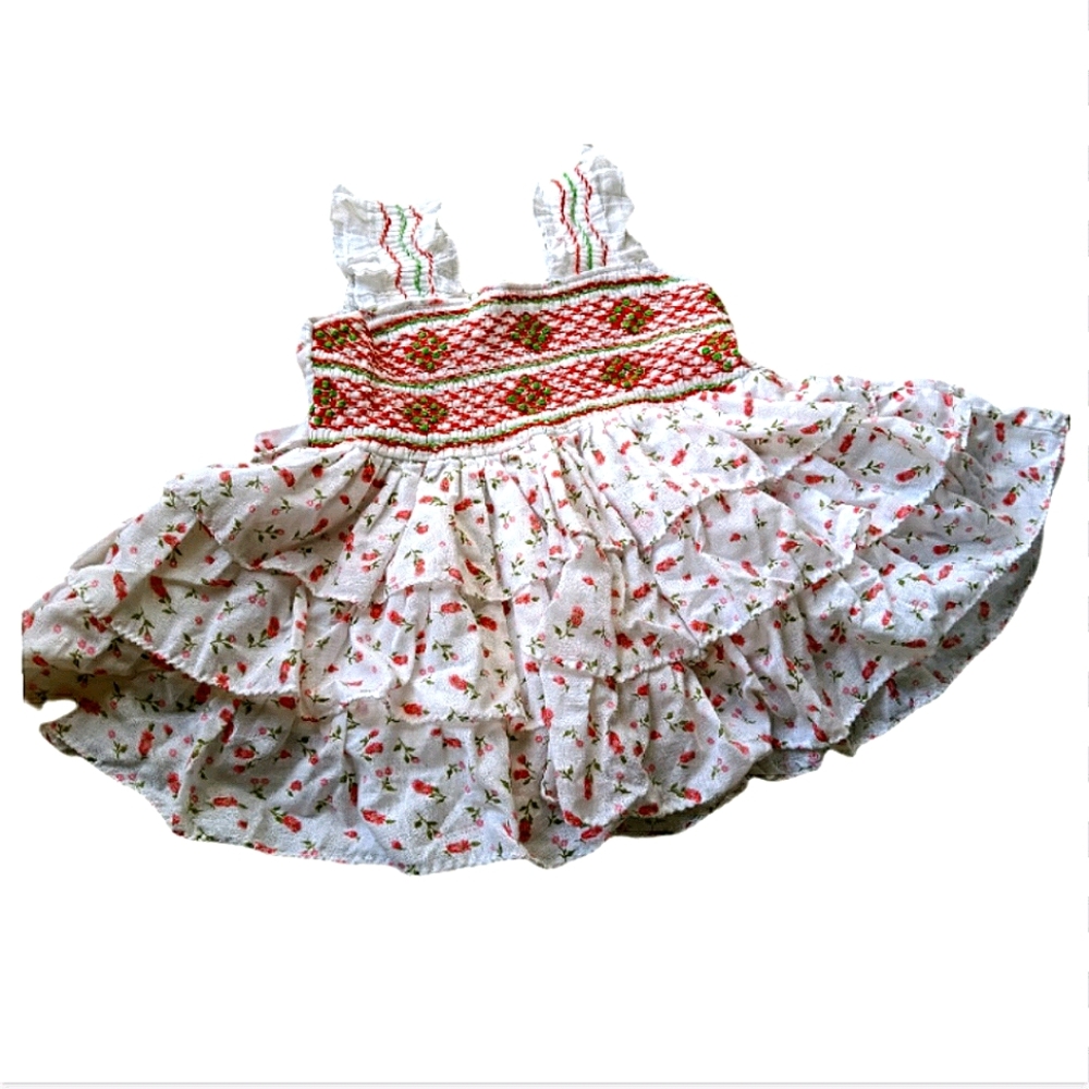 Handmade floral ruffled smocked dress